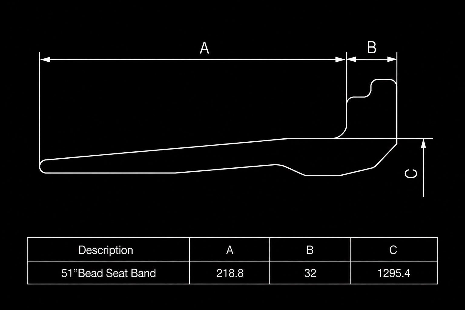 51" BEAD SEAT BAND dimensions