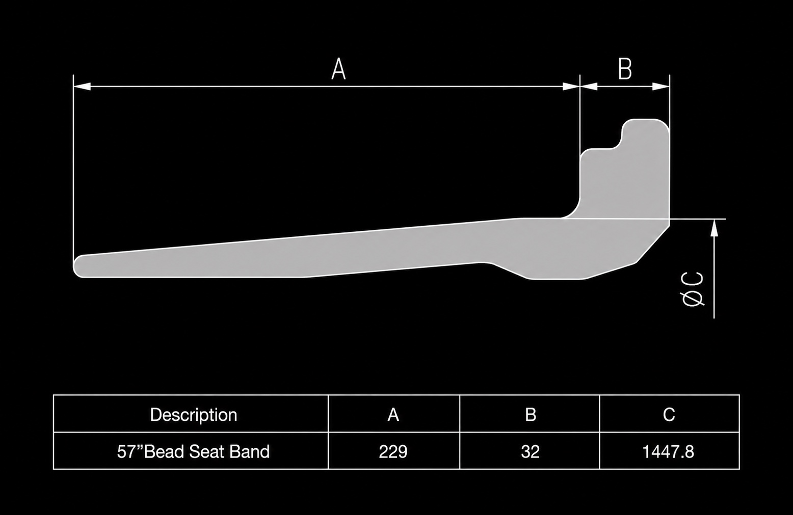57" BEAD SEAT BAND dimensions