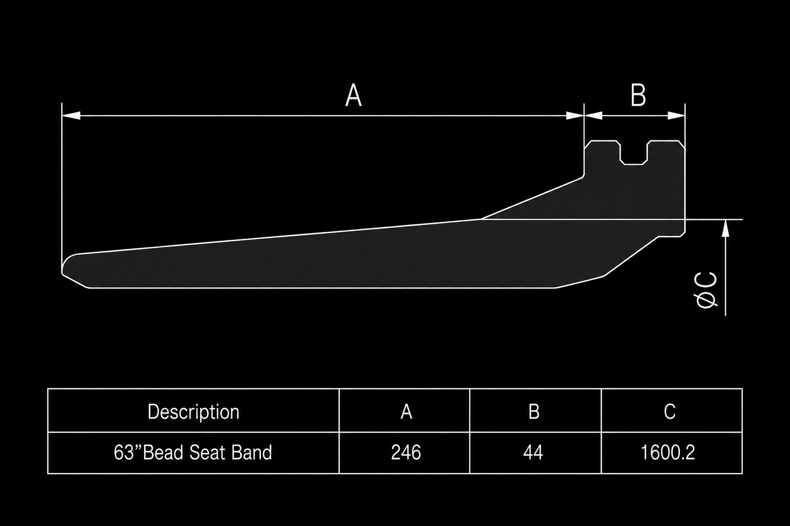 63" BEAD SEAT BAND (WITH SURE LOCK) dimensions