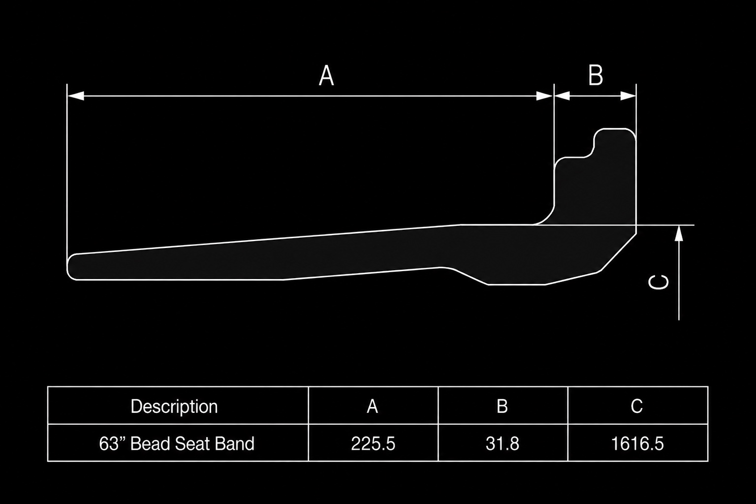 63" BEAD SEAT BAND dimensions