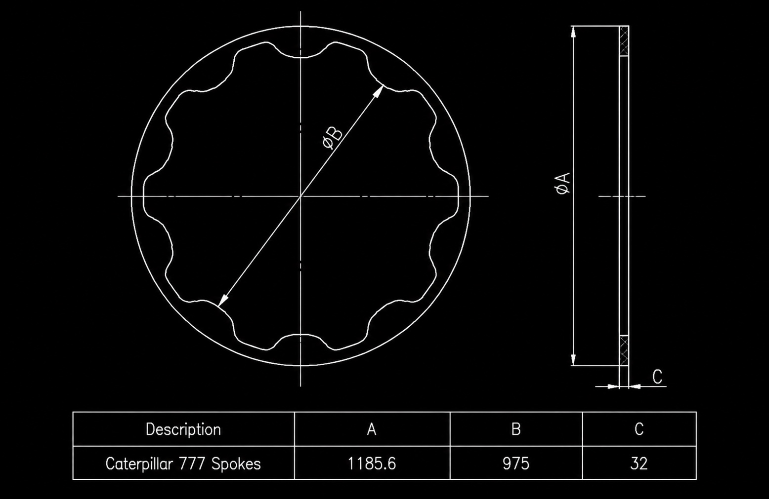 CATERPILLAR 777 SPOKES dimensions