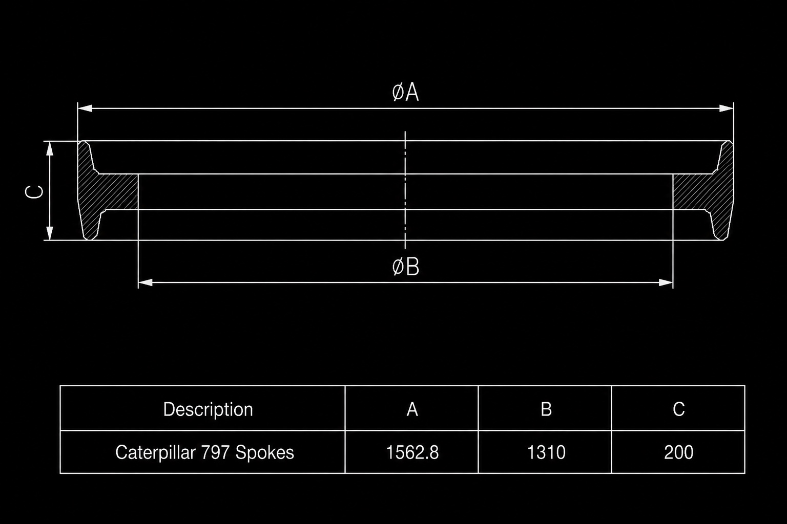 CATERPILLAR 797 SPOKES dimensions