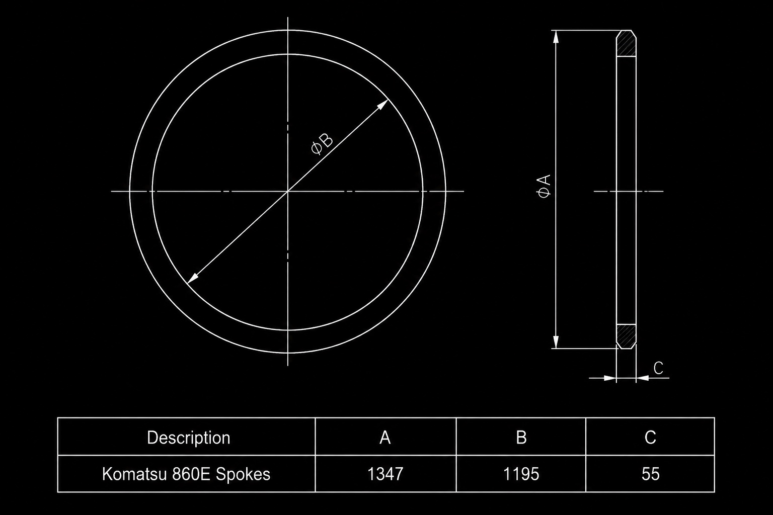 KOMATSU 860E SPOKES dimensions