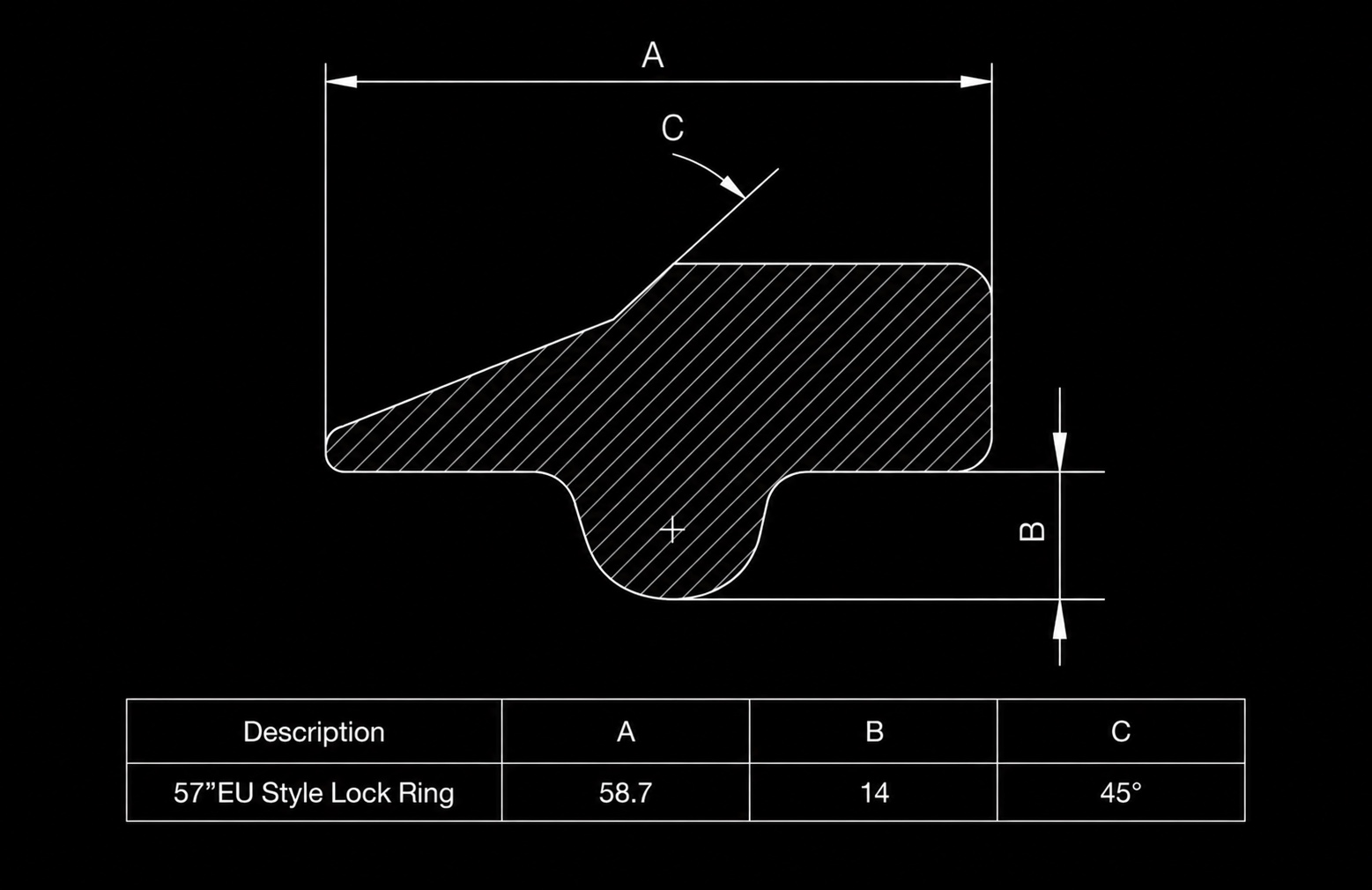 57" EU STYLE LOCK RING dimensions