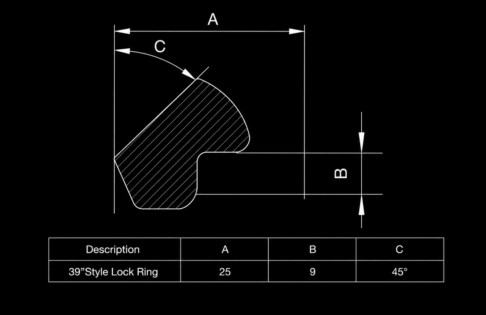 39" STYLE LOCK RING dimensions
