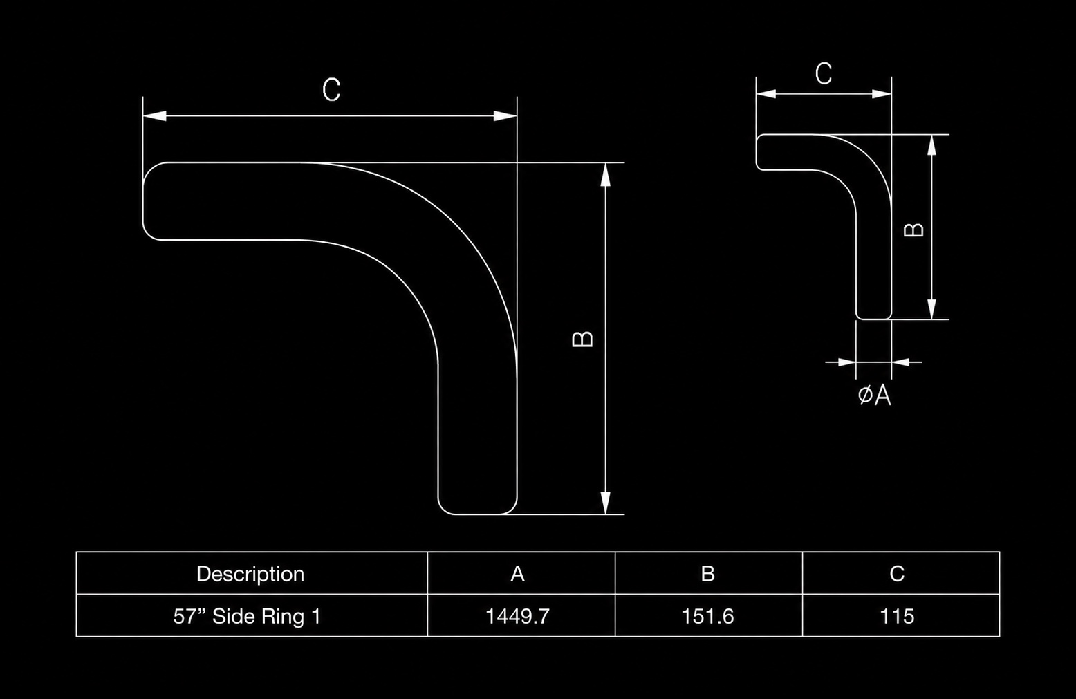 57" SIDE RING 1 dimensions