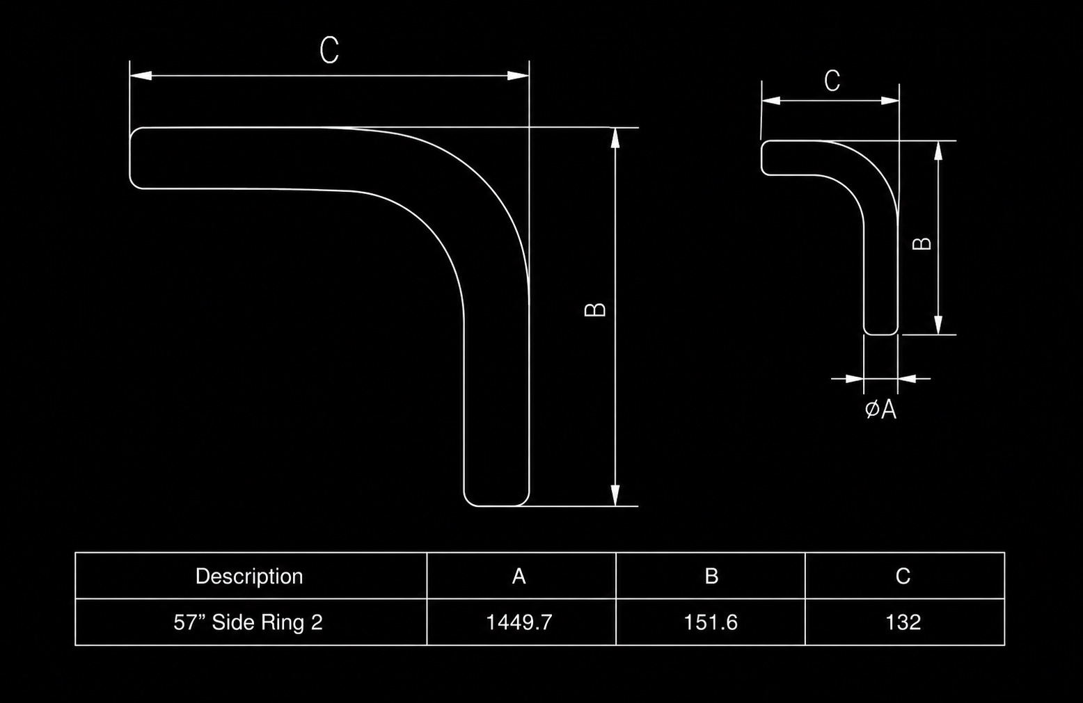 57" SIDE RING 2 dimensions