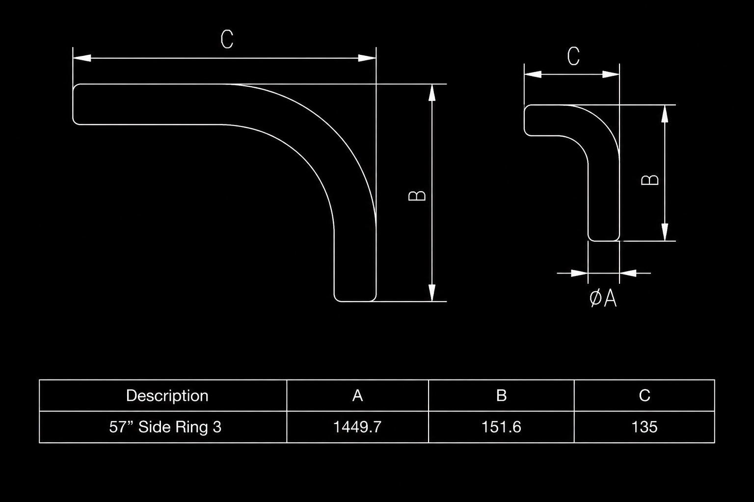 57" SIDE RING 3 dimensions